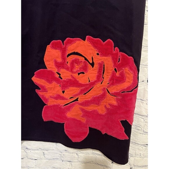 Boden Women's Blue A Line Midi Skirt with Velvet Rose Appliqué US Size 6 - Picture 2 of 6